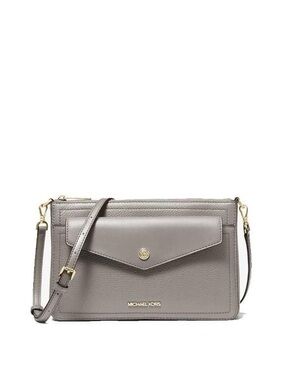MICHAEL KORS 3-IN-1 CROSSBODY BAG "MAISIE" MEDIUM PEBBLED LEATHER PEARL GREY